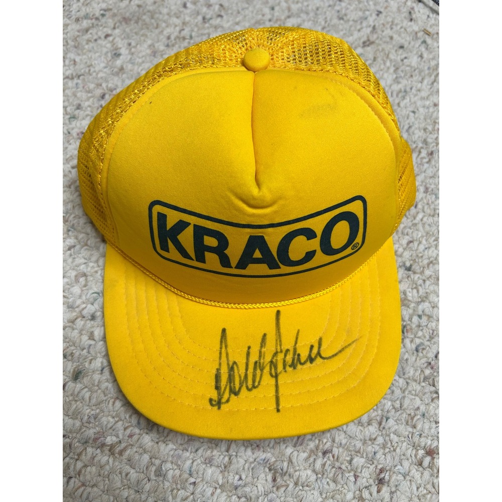 Vintage Kraco Trucker Hat Yellow Mesh Snapback Signed Racing Cap Made in Taiwan